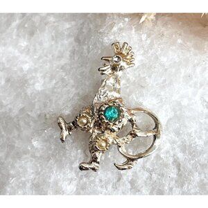 Rooster Figural Blue Rhinestoned Costume Jewelry Brooch | Lapel Pin